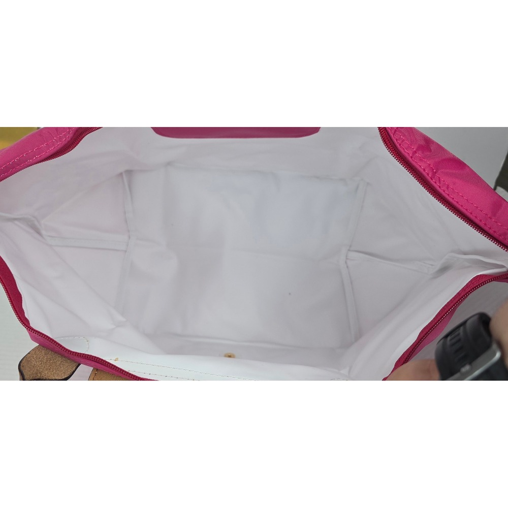 Longchamp Le Pliage Medium Tote Bag Pink Nylon Brown Leather Trim 1623089C88 - Picture 4 of 6